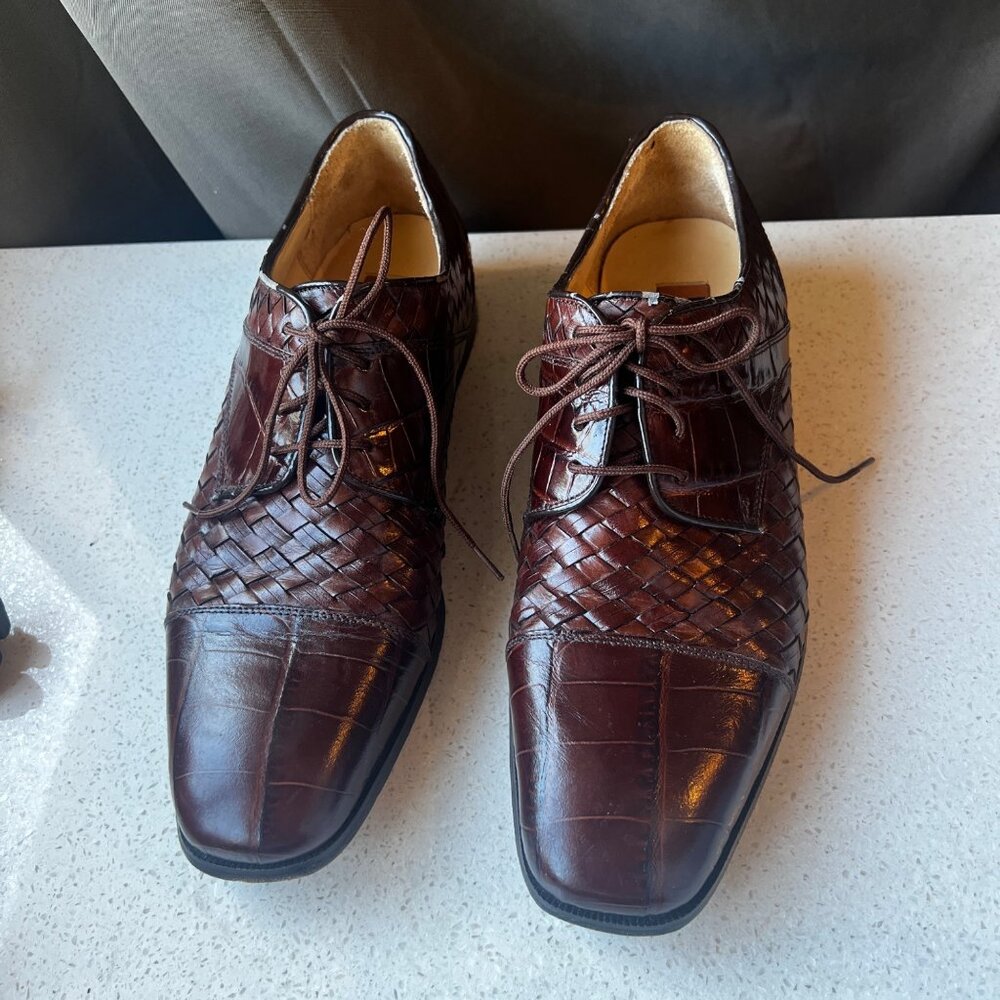 Florsheim Mens Brown Leather Weave & Croc Embossed Dress Shoes Size 10 D - Picture 6 of 12